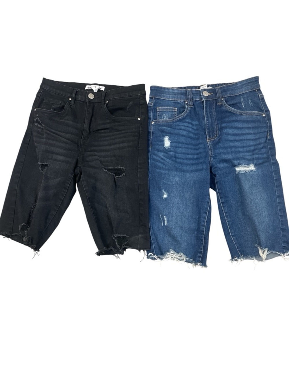 Charlotte Russe Women’s Distressed Denim Bermuda Shorts Bundle Lot Black & Blue
